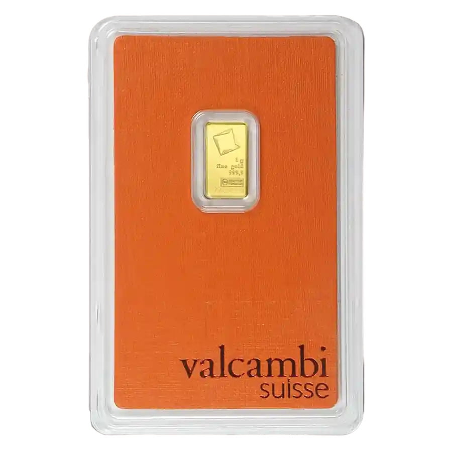 1 gram Gold Valcambi Bar w/ Assay - Lot of 5