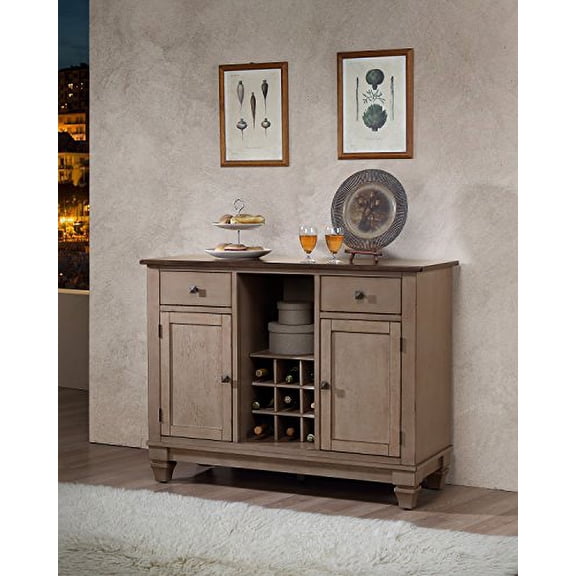 Kings Brand Almon 2-Tone Brown Wood Wine Rack Sideboard Buffet Server Storage Cabinet With Drawers, Shelf and Doors