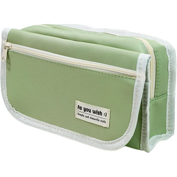 Estuche de gran capacidad para lápices, bolsa para lápices con 4 compartimentos, organizador portátil de lona con cremallera para niños, niñas, adultos y estudiantes (verde)