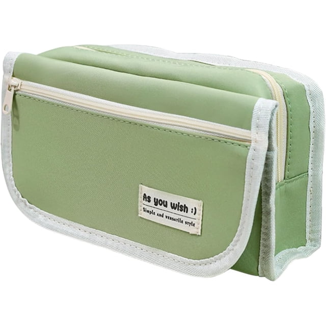 Estuche de gran capacidad para lápices, bolsa para lápices con 4 compartimentos, organizador portátil de lona con cremallera para niños, niñas, adultos y estudiantes (verde)