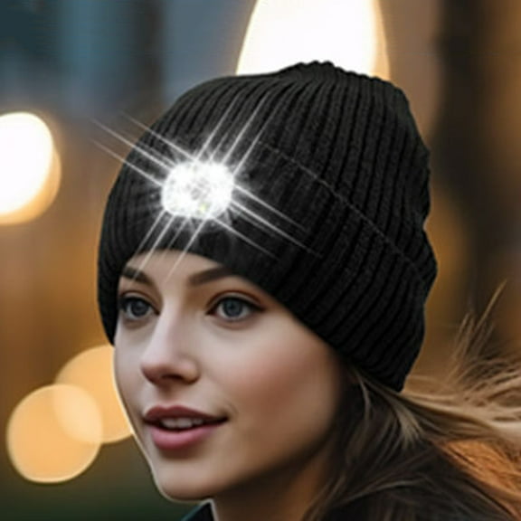 Wharick Knitting Beanie Hat for Winter, Unisex LED Light Hat Fleece Lining Beanie Hat for Outdoor Ridding Night Running Fishing