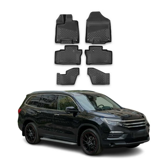 OMAC Floor Mats Liner for Honda Passport 2019-2021 Black TPE All-Weather 6 Pcs