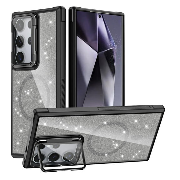 Case For Samsung Galaxy S25 Ultra/S25 Plus/S25, Lens Flip Bracket Cover Wireless Charging Drop-proof Shell Magnetic Clear Slim Case