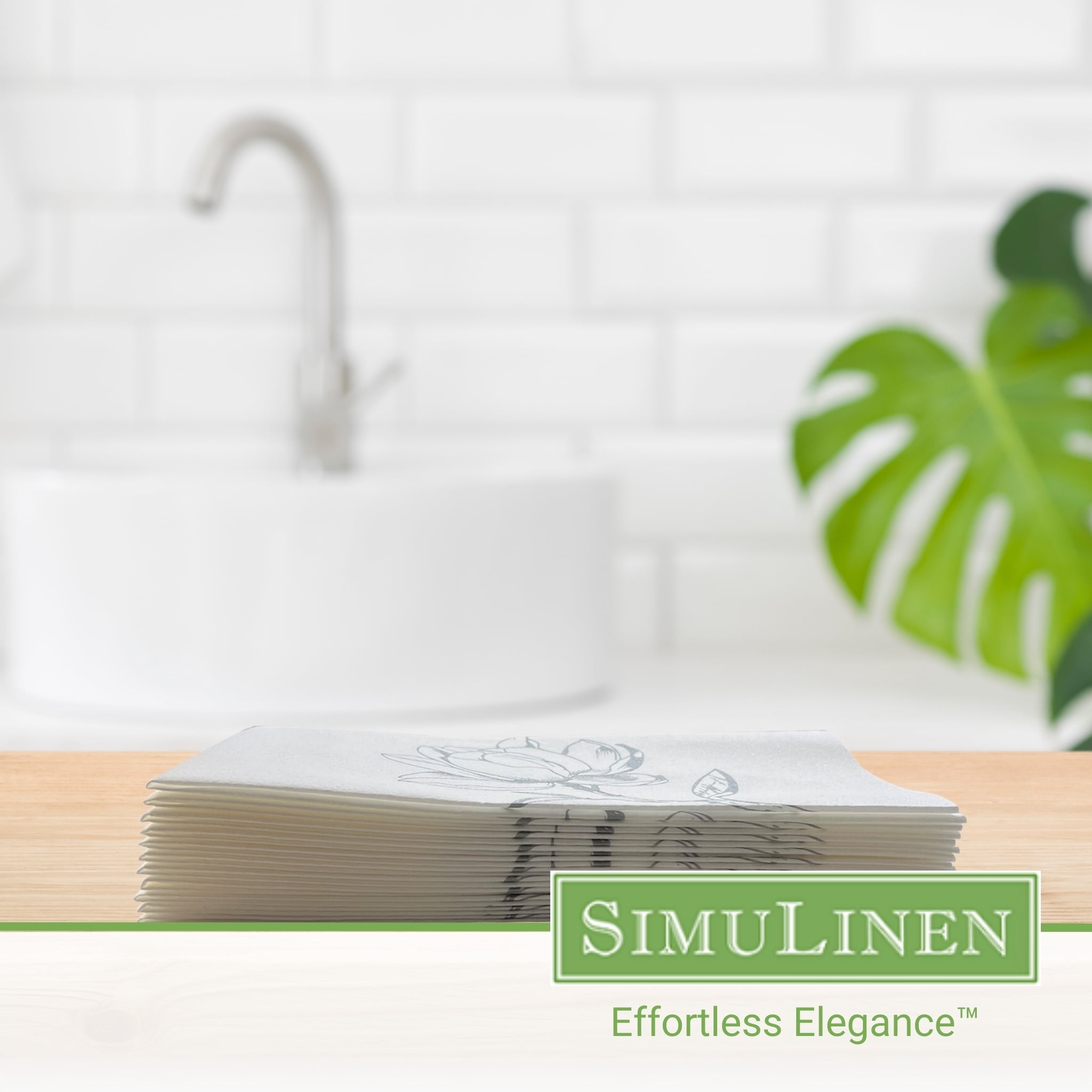 SimuLinen 12"x17" Disposable Guest Hand Towels - Silver Magnolia Design - 100ct