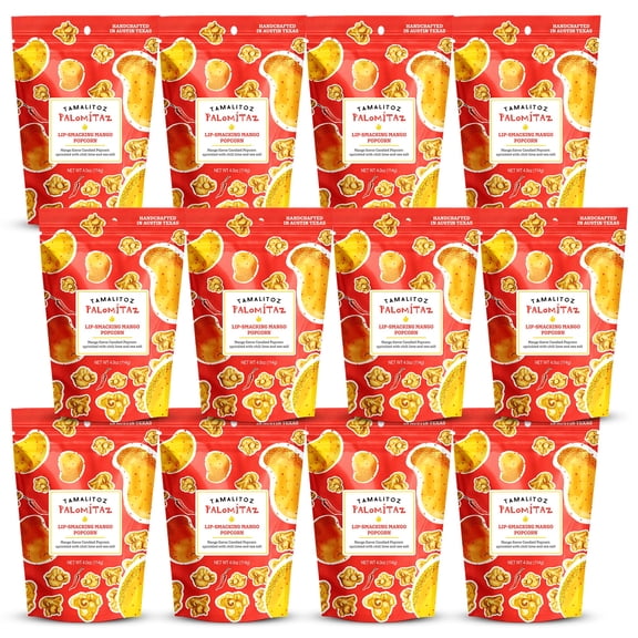 Palomitaz Gourmet Popcorn Lip-Smacking Mango Popcorn – Sweet & Spicy Mexican-Style Kettle Corn with Mango, Chili, Lime & Sea Salt – Handcrafted Snack – Gluten-Free, Vegan – 12 Bags (4oz Each)