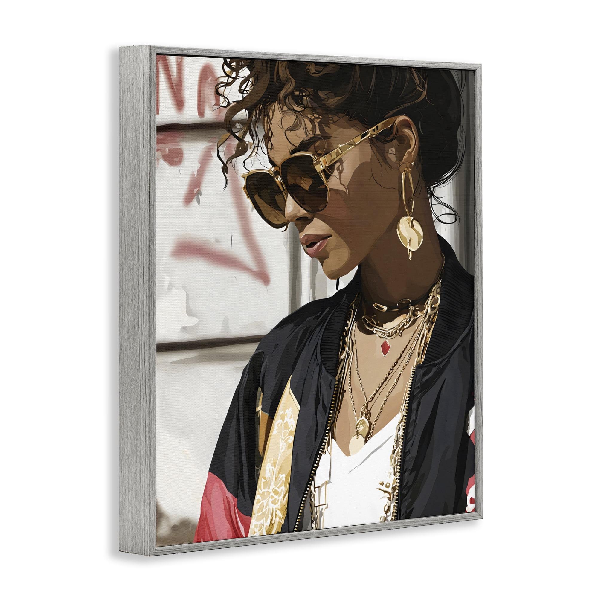 Stupell Industries Woman in Sunglasses With Jewelry Gray Framed Giclee Art, design by Franklyn Gregory