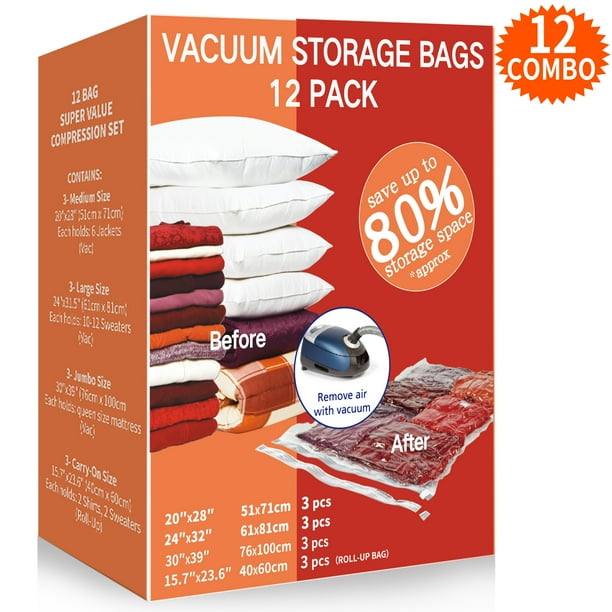 VacPack Space Saver Bags, 12 Pack Variety Vacuum Storage Bags With Hand Pump for Home and Travel
