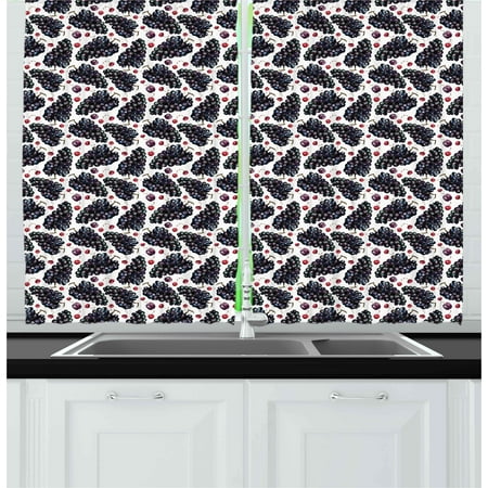 Kitchen Curtains 2 Panels Set Nature Fresh Fruit Vintage Grape