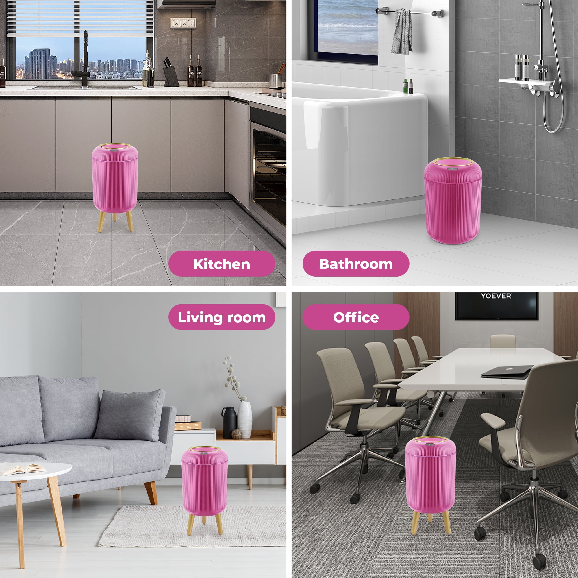 SUSLAS Trash Can with Motion Sensor, Touchless Automatic Lid and Waterproof Design, Smart Waste Bin for Bathroom Kitchen, 2.6 Gallon Plastic,Pink