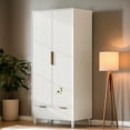 thumbnail image 2 of Ktaxon Fluted Wardrobe Closet Armoire with Hanging Rod, Modern Drawer & Shelf – Elegant White Finish Closet with Wood Handles, Farmhouse to Mid-Century Style, 2 of 9