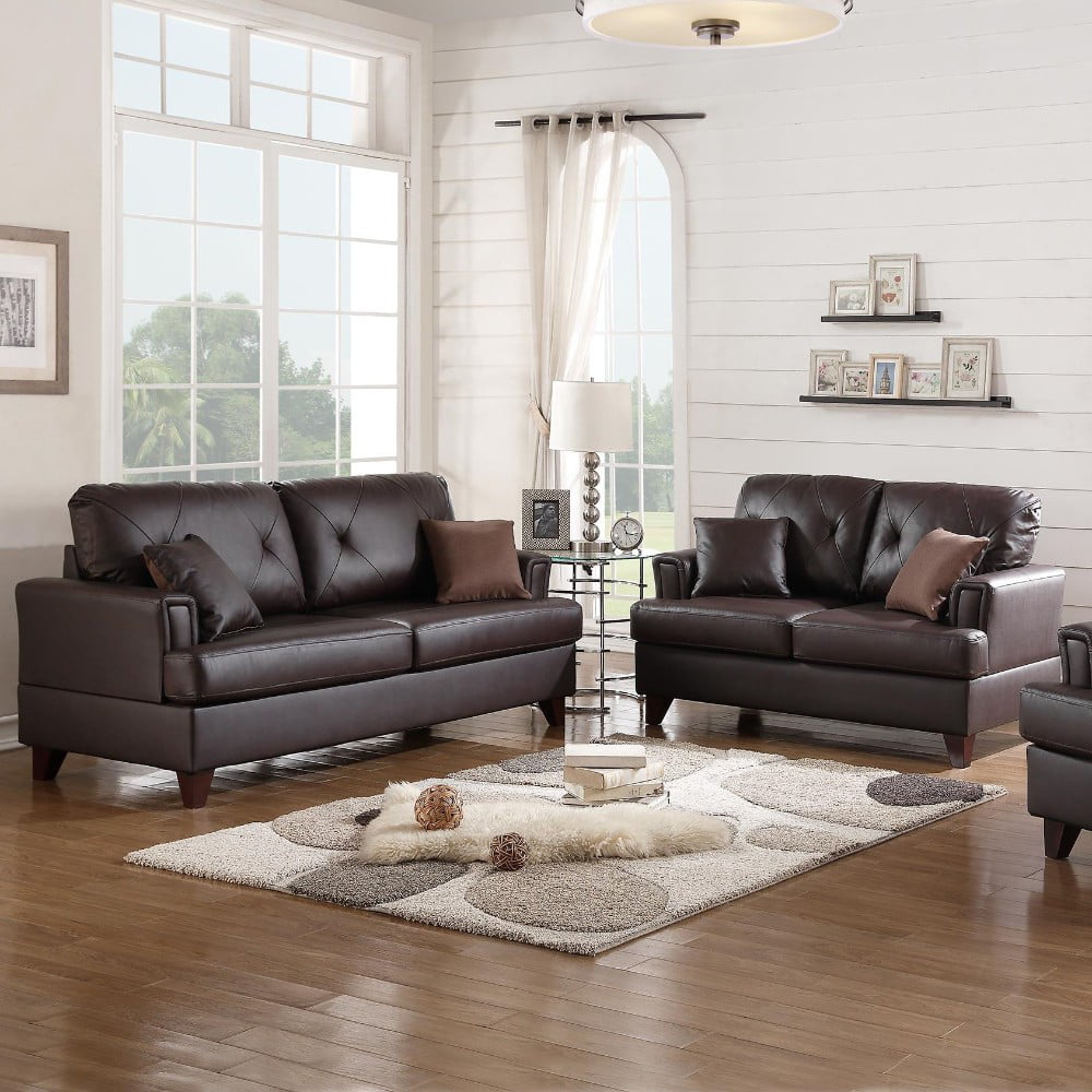 Genuine Leather 2 Pieces Modish Sofa Set In Brown - Walmart.com