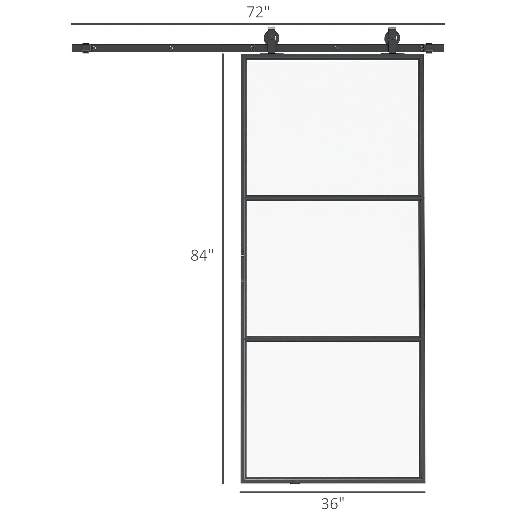 36 x 84 in Sliding Door with 6FT Hardware Kit and Handle, Industrial Frosted Tempered Glass Door with Carbon Steel, Easy Installation