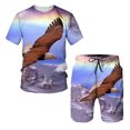 thumbnail image 3 of Nuevo conjunto de verano de manga corta con estampado 3D de águila del Día de la Independencia con relámpagos y arcoíris, conjunto de pantalones de playa de manga corta, 3 of 5