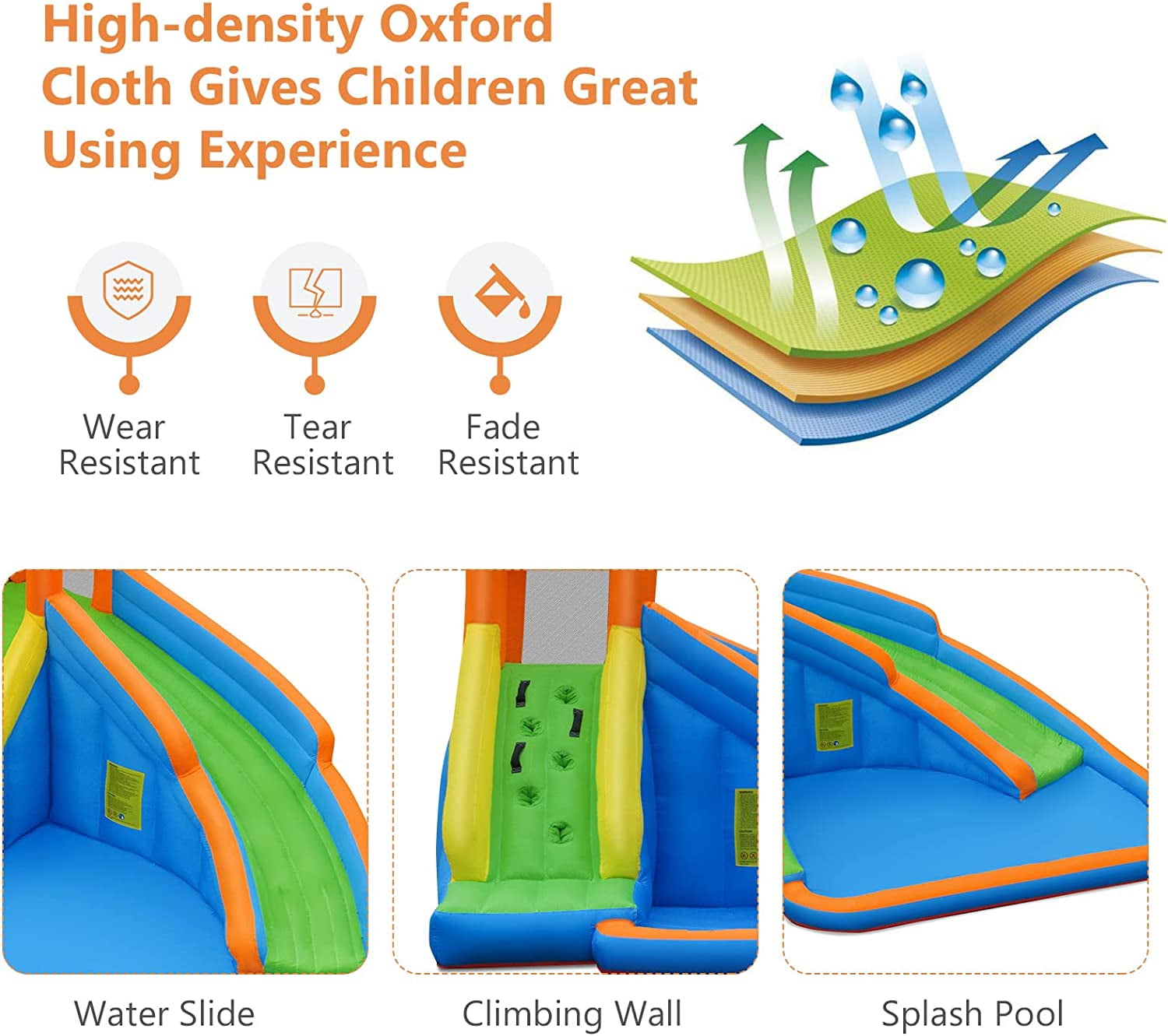 OLAKIDS Inflatable Water Slide, Bounce House Water Park with Slide Climbing Wall Splash Pool, Indoor Outdoor Jumping Castle Obstacle Course for Kids Backyard with Carrying Bag Repairing Kit Stakes