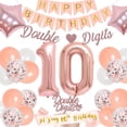thumbnail image 2 of Fangleland 10th Birthday Decorations Girl Rose Gold, Double Digits and Happy Birthday Banner Number 10 Star Foil Balloon Cake Topper, Its My 10th Birthday Sash for 10 Year Old Birthday Party Supplies, 2 of 7