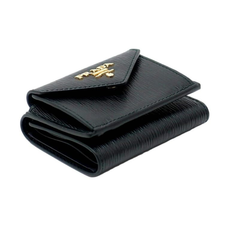 Prada Womens Vitello Move Black Leather Compact Envelope Trifold
