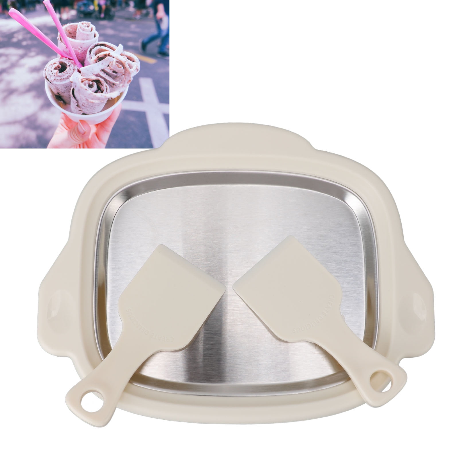 Stainless Steel Ice Cream Maker, Rolled Ice Yogurt, Includes 2 Shovels