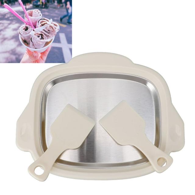 Ice Stir Frying Machine, Rolled Ice Cream Maker with 2 Shovels, 304 Stainless Steel Plate for Safe Homemade Rolled Ice Cream