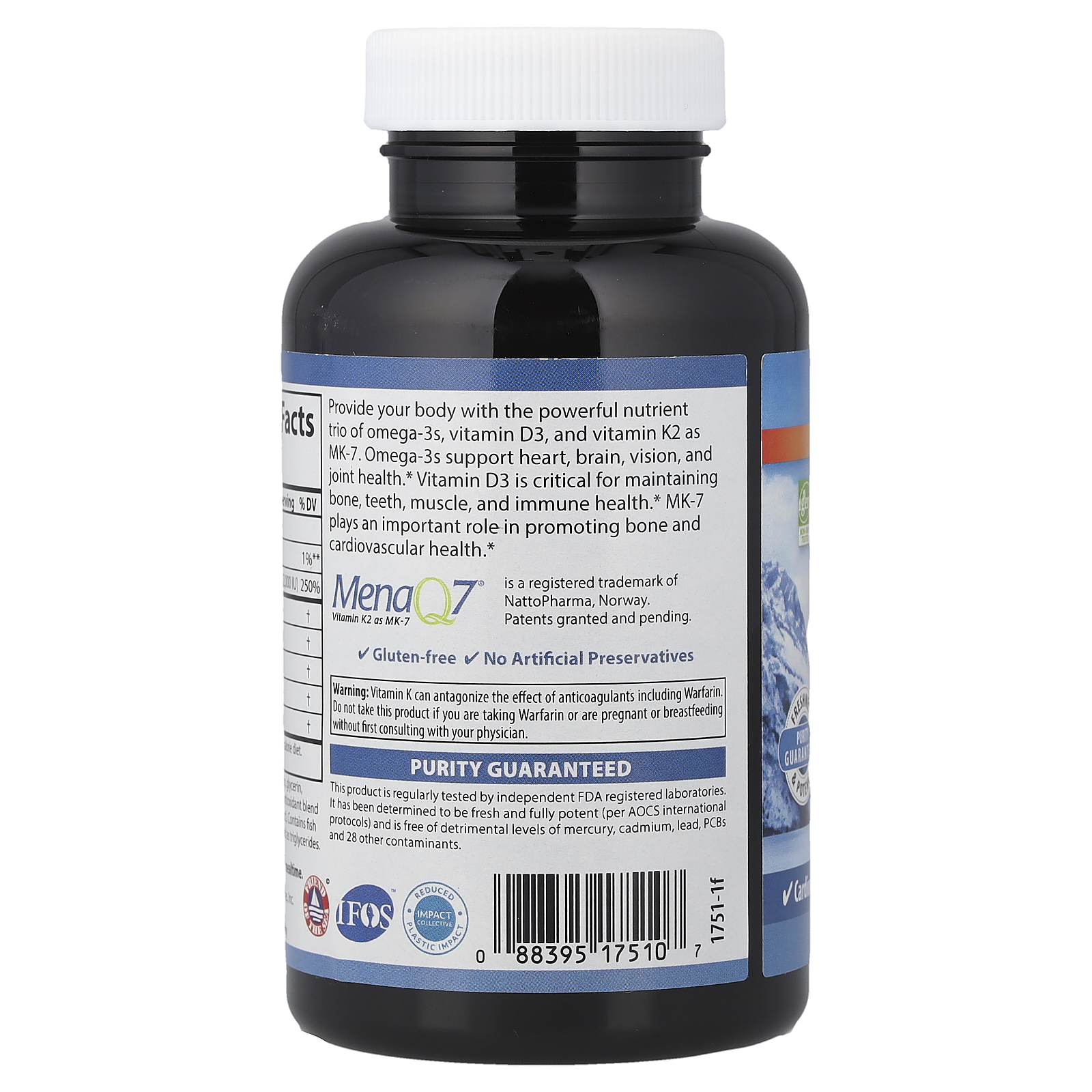 Carlson - Elite Omega-3 Plus D & K, 700 mg Omega-3s + D3 & K2, Bone Health, Lemon, 60 Softgels