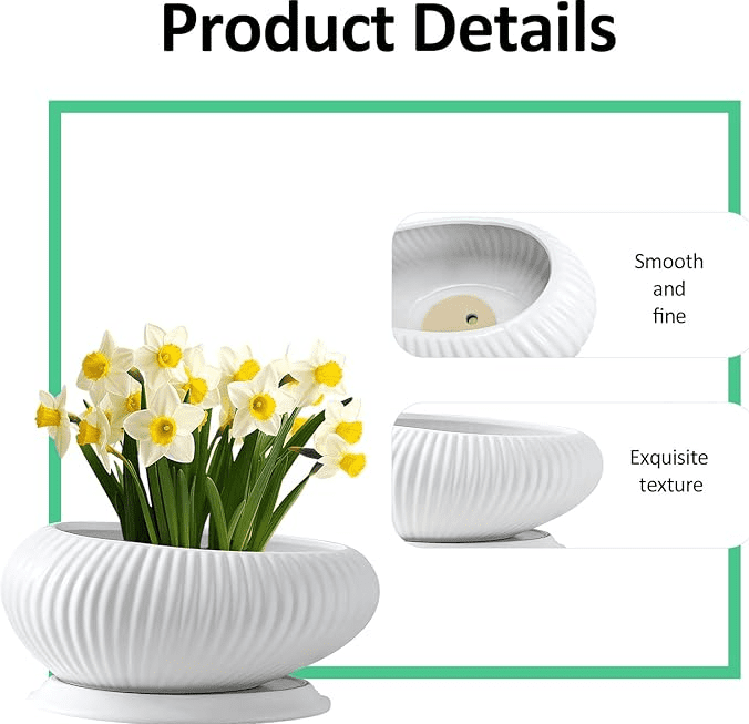 33 x 21 x 13.5 cm Oval White Ceramic Ribbed Planter