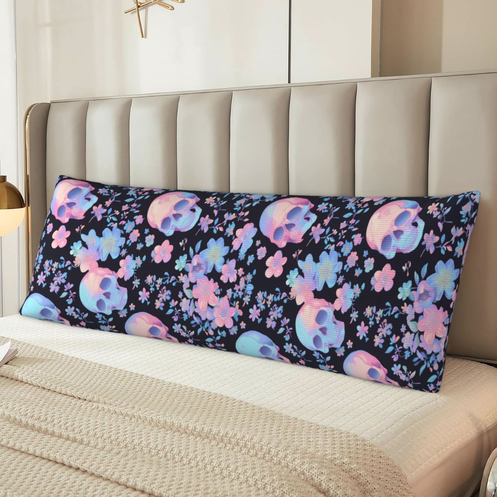 Naloa cool Skull flower Super Soft 20x60 Body Pillow Case,Long Side Hidden Zipper（PILLOWS ARE NOT INCLUDED）