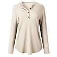 thumbnail image 5 of idosla Womens V Neck Waffle Knit Shirts Long Sleeve Loose Fitting Warm Tee Tops Sweaters Pullovers (Khaki, M), 5 of 5