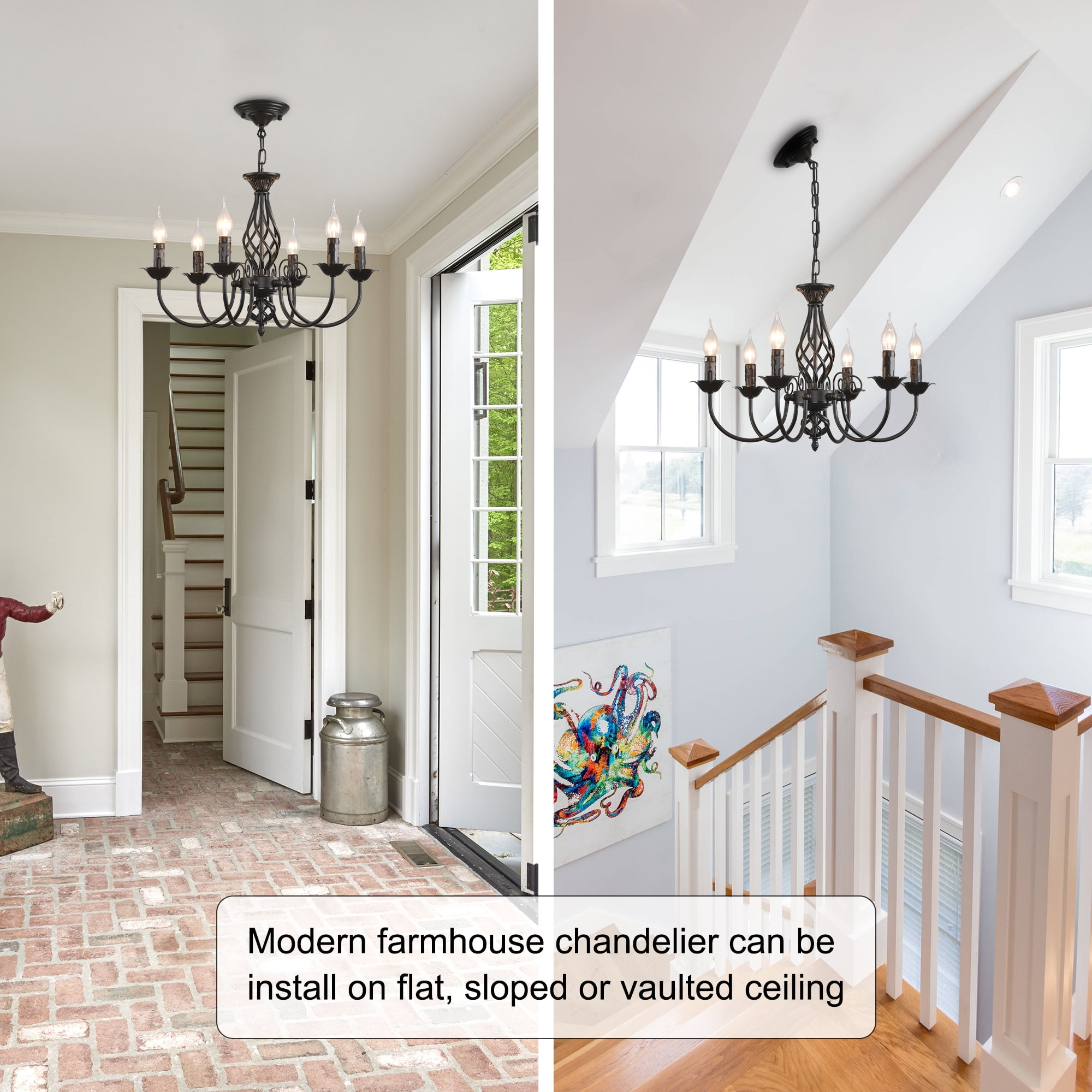 Garwarm 22.8 in. 6-Light Vintage French Country Chandelier, Farmhouse Candle Pendant Light Fixture for Kitchen Island Dining Room Living Room