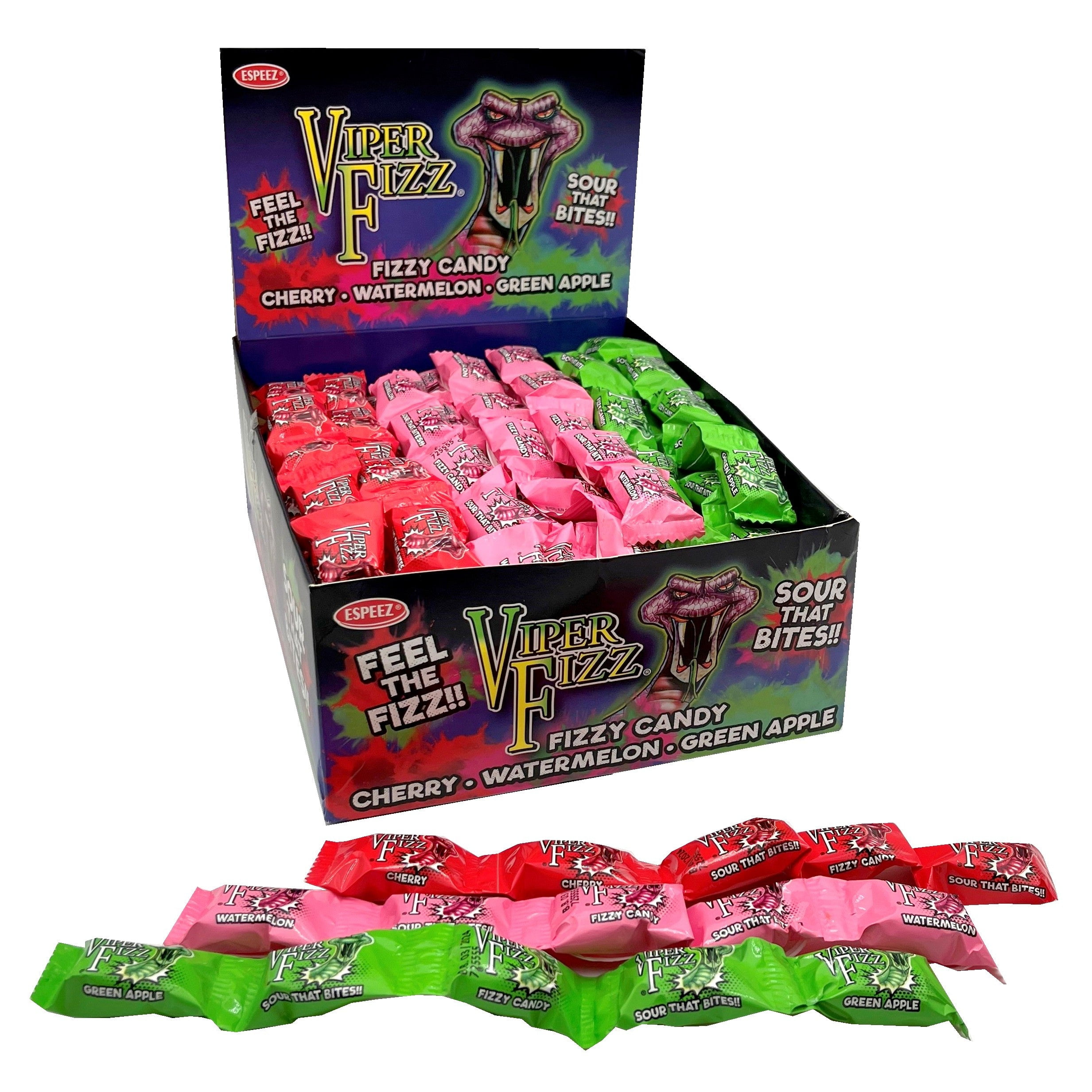 Viper Fizz Sour Fizzy Candy Strings - Cherry, Watermelon Viper Fizz Sour Fizzy Candy Strings - Cherry, Watermelon