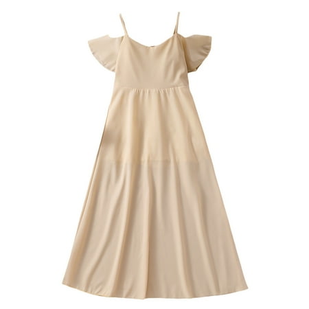 

Inevnen Little Girls Summer Dresses Solid Color Off Shoulder Princess Style Long Dress Daily Wear