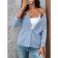 thumbnail image 5 of Womens Summer Cropped Cardigan 3/4 Sleeve Button Up Thin Crochet Knit Shrug Sweater Light Blue XL, 5 of 7