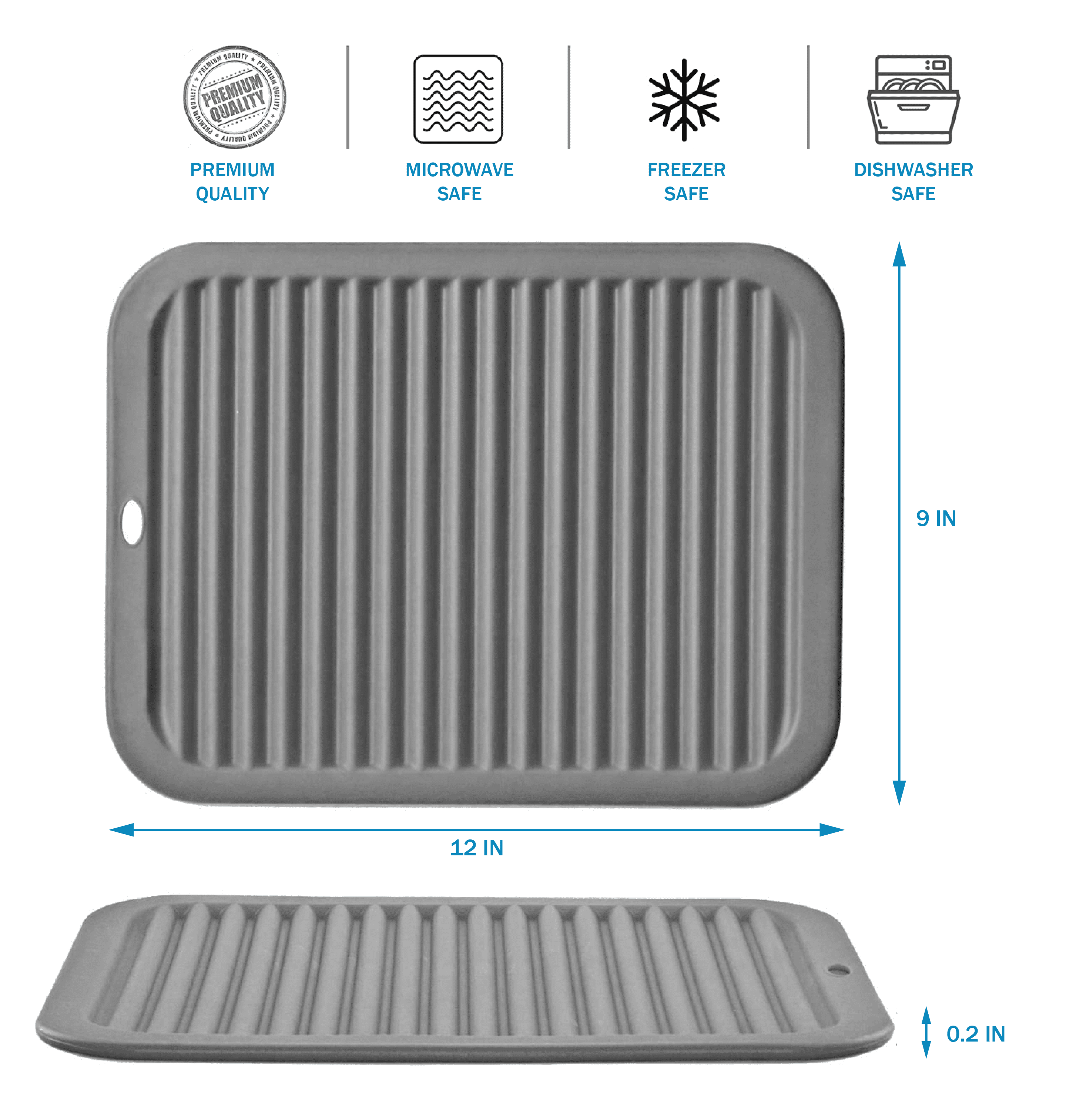 Self Draining Silicone Dish Drying Mat 16 x 12 Twin Pack