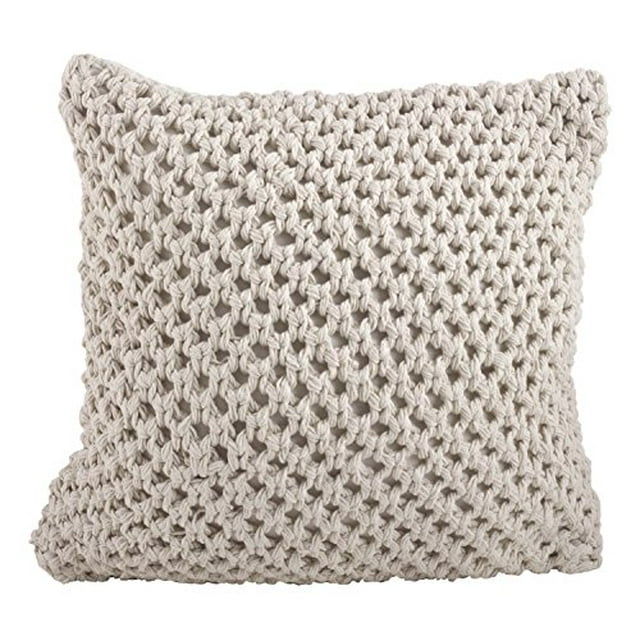SARO LIFESTYLE 1590 Sheridan Collection Cotton Knitted Design Down Filled Throw Pillow, Vanilla, 20" Square,