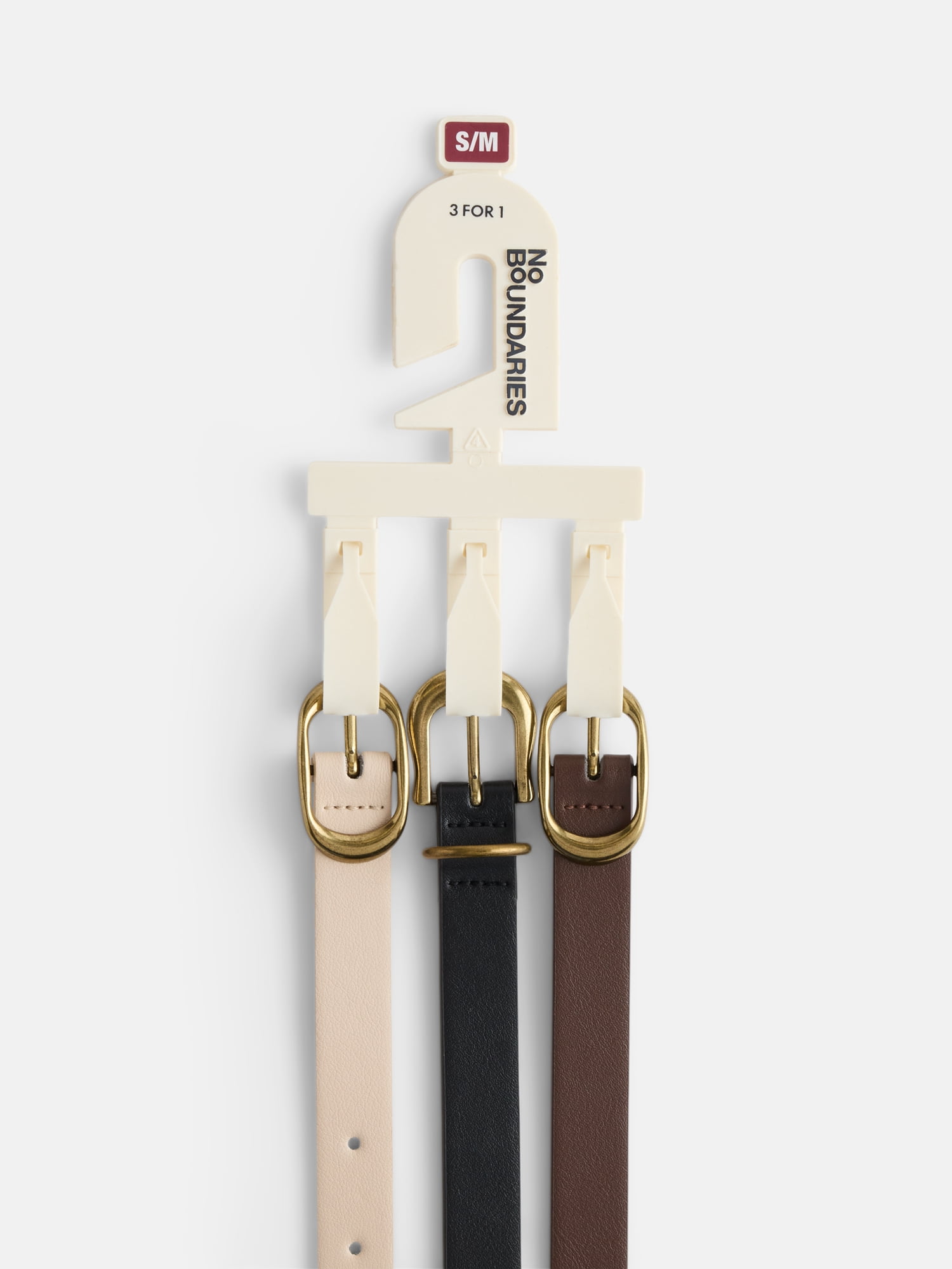 No Boundaries Faux Leather Belts, Women's, 3-Pack