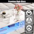 thumbnail image 4 of Blotout LED White Coffee Table with 2 Storage Drawer, 43" Modern High Glossy Coffee Tables w/Open Display Shelf, Rectangle 2-Tier Center Table for Living Room(White Marbling Print-43"), 4 of 8