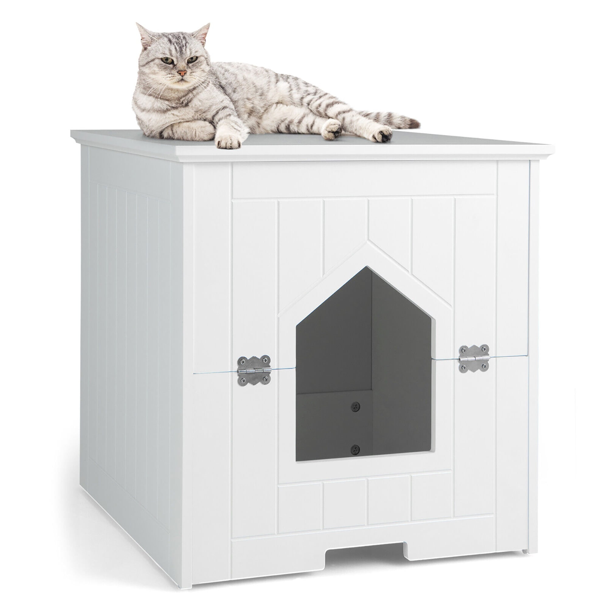 Gymax Cat Litter Box Enclosure w/ Flip Half Door Hidden Litter