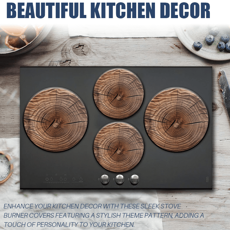 BaHomeck Electric Stove Burner Covers Set of 4,Round Metal Gas Stove Burner Covers 8 Inch and 10 Inch,Kitchen Decor,Detailed Of The Cross-Section Of Tree