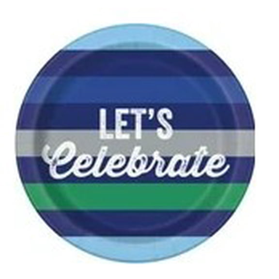 10 Green & Blue Stripes Birthday 7" Plates-CDU