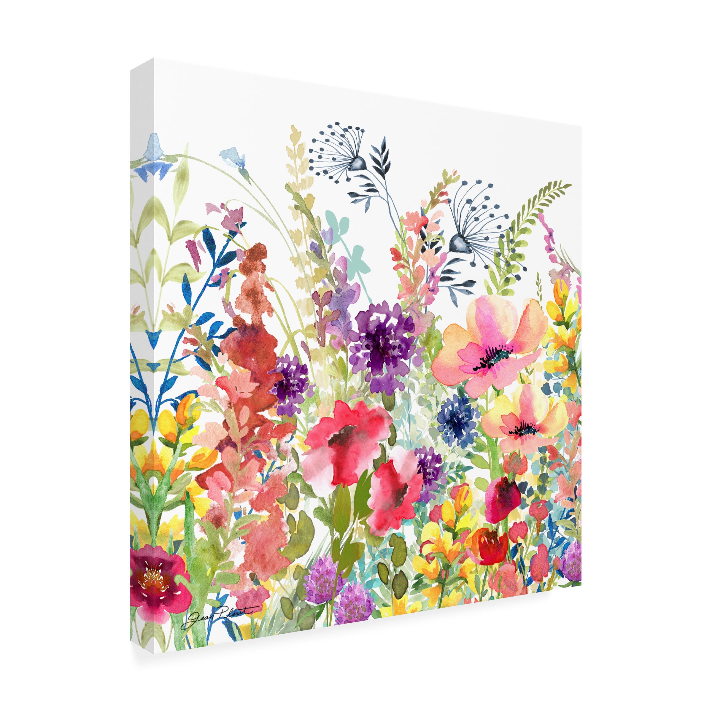 Canvas Wall Art - Jean Plout 'Whimsical Wildflowers B' Wall Art for Living Room, Bedroom, or Office Décor by Trademark Fine Art - 14 x 14 Inches