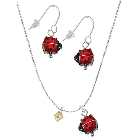 Delight Jewelry Goldtone Mini March – Hot Blue Crystal Heart Red Lucky Ladybug Necklace and Dangle Earrings Set Delight Jewelry Goldtone Mini March – Hot Blue Crystal Heart Red Lucky Ladybug Necklace and Dangle Earrings Set