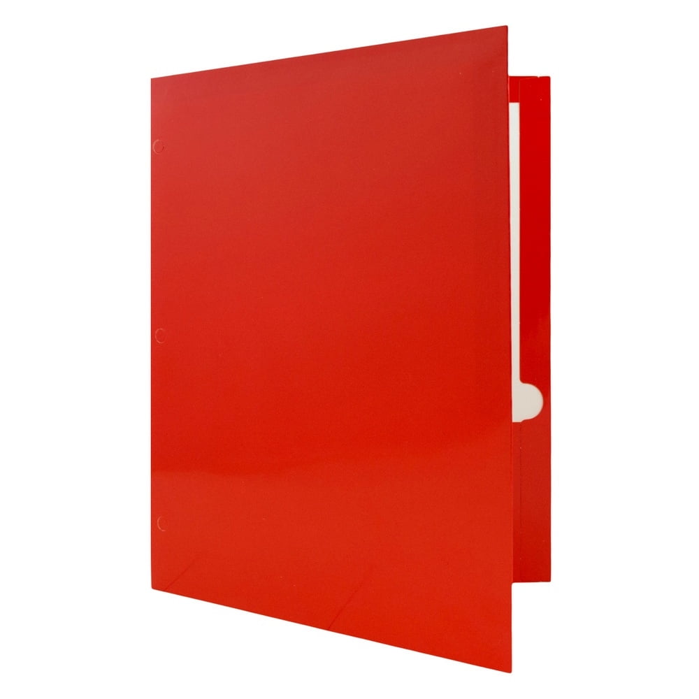 JAM Paper Glossy 3 Hole Punch Folders, Red, 25/Pack