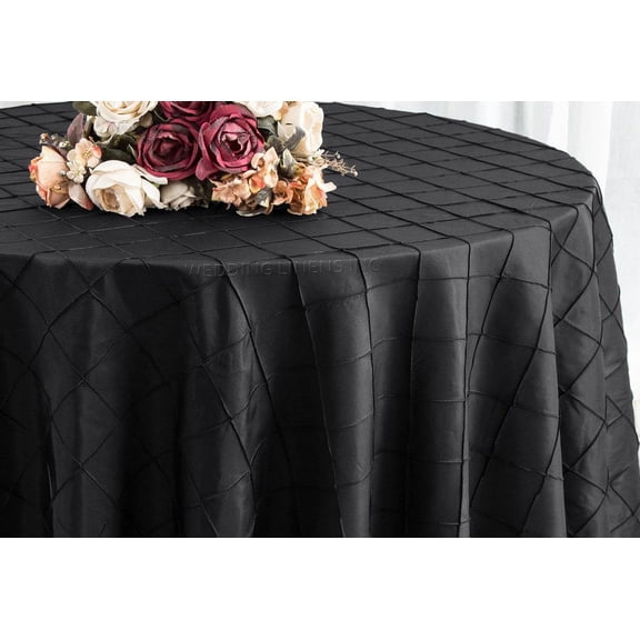 Wedding Linens Inc. 120" Pintuck Taffeta Seamless Linen Tableccloth for Party Wedding Reception Catering Dining Home Table Cover Linens - Black