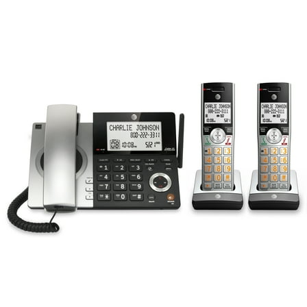 AT&T CL84207 DECT 6.0 Expandable Corded/Cordless Phone with Smart Call Blocker, Silver/Black with 2 Handsets