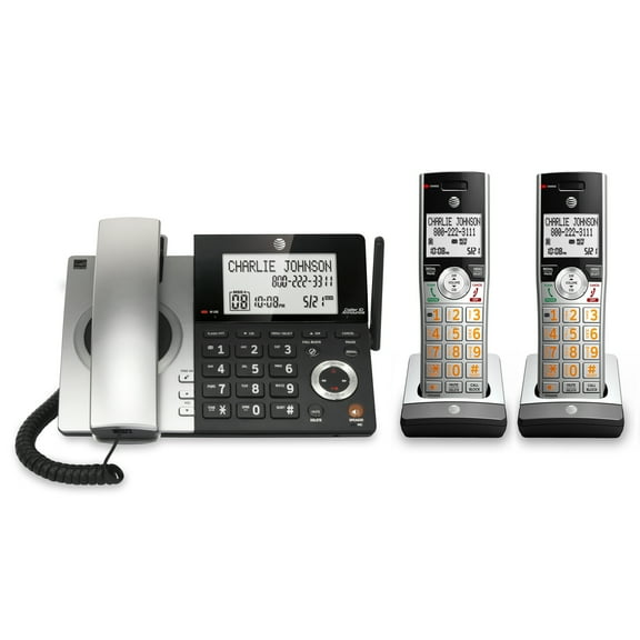 AT&T CL84207 DECT 6.0 Expandable Corded/Cordless Phone with Smart Call Blocker, Silver/Black with 2 Handsets