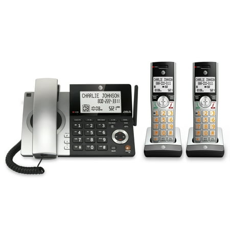 UPC: 0650530030376 | AT&T CL84207 DECT 6.0 Expandable Corded/Cordless Phone with Smart Call Blocker  Silver/Black with 2 Handsets