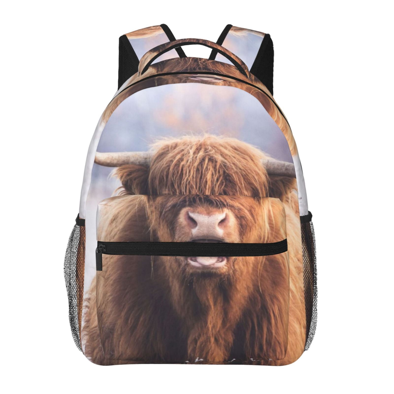 Ratiio Cow Print Eco-Friendly Casual Backpack, Water-Resistant Polyester Canvas Daypack with Smooth Zippers, Comfortable & Durable Travel Bag with Laptop Compartment