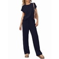 thumbnail image 2 of Conjunto Informal de Dos Piezas de Punto Acanalado para Mujer, Camiseta de Corta y Pantalón , Ideal para el Hogar y para Viajes Azul Oscuro L, 2 of 7