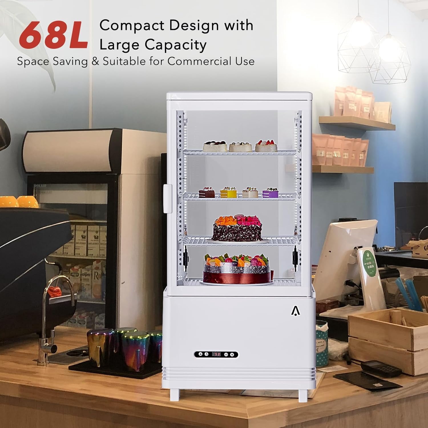 Commercial Refrigerator Display Fridge, 2.4 Cu.Ft. Refrigerated Display Case, Single Door Cake Fridge Beverage Cooler Double-Layered Glass, Interior LED Lighting, Air-Cooling, Automatic Defrost