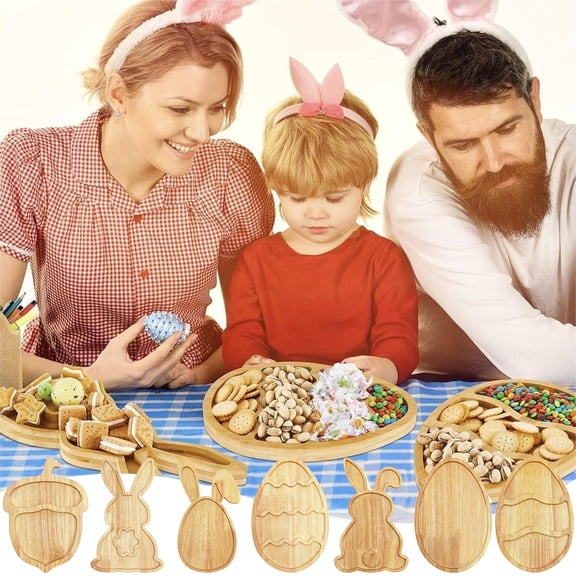 Easter Wooden Serving Platters, Bunny & Egg Shape Charcuterie Boards, Decorative Wood Trays for Snack, Cheese, Spring Holiday and Housewarming Presents (Style D)