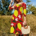 thumbnail image 4 of Red Background Lemon Floral Pattern Dress Summer Dresses Woman Street Style Big Size Casual Dress, 4 of 9