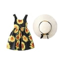 thumbnail image 2 of YMNXA Infant Girls Summer Dresses Spaghetti Strap Cute Sunflower Print Comfortable Breathable Dress Hat Set For Holiday Vacation Beach,Black,3-4 Years, 2 of 7